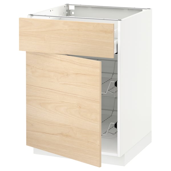 METOD / MAXIMERA Mobile base, cestello/cassetto/anta, bianco/Askersund effetto frassino chiaro, 60x60 cm