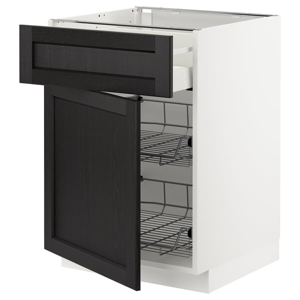 METOD / MAXIMERA Mobile base, cestello/cassetto/anta, bianco/Lerhyttan mordente nero, 60x60 cm