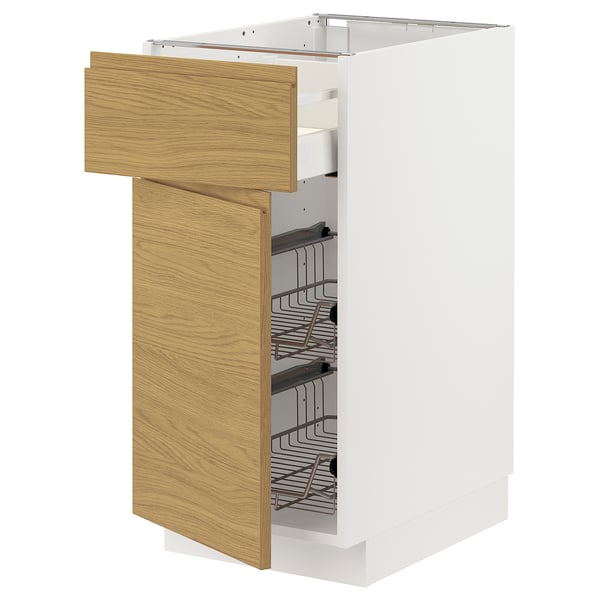 METOD / MAXIMERA Mobile base, cestello/cassetto/anta, bianco/Voxtorp effetto rovere, 40x60 cm