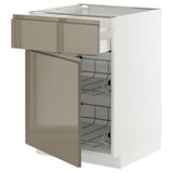 METOD / MAXIMERA Mobile base, cestello/cassetto/anta, bianco/Voxtorp grigio-marrone scuro lucido, 60x60 cm