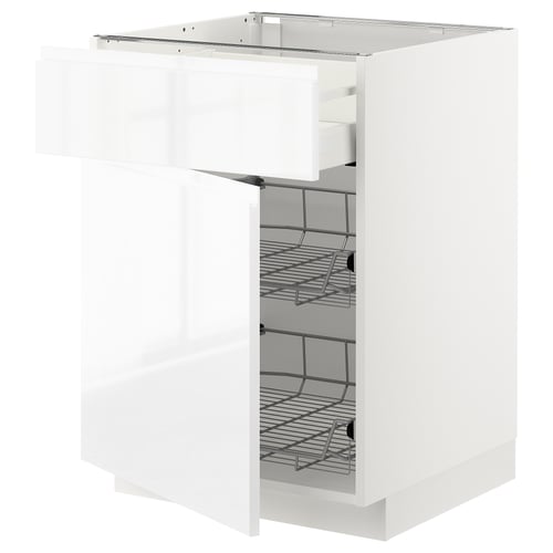 METOD / MAXIMERA Mobile base, cestello/cassetto/anta, bianco/Voxtorp lucido/bianco, 60x60 cm