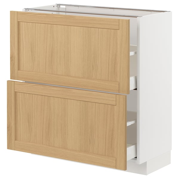 METOD / MAXIMERA Mobile base con 2 cassetti, bianco/Forsbacka rovere, 80x37 cm