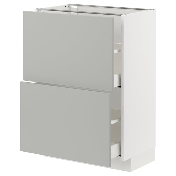 METOD / MAXIMERA Mobile base con 2 cassetti, bianco/Havstorp grigio chiaro, 60x37 cm