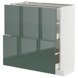METOD / MAXIMERA Mobile base con 2 cassetti, bianco/Kallarp grigio-verde scuro lucido, 80x37 cm