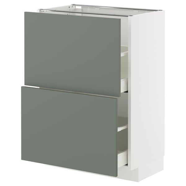 METOD / MAXIMERA Mobile base con 2 cassetti, bianco/Nickebo grigio-verde opaco, 60x37 cm