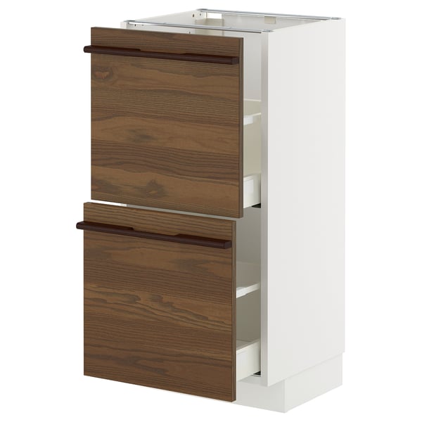 METOD / MAXIMERA Mobile base con 2 cassetti, bianco/Stensta impiallacc frassino marrone scuro, 40x37 cm