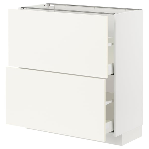 METOD / MAXIMERA Mobile base con 2 cassetti, bianco/Vallstena bianco, 80x37 cm