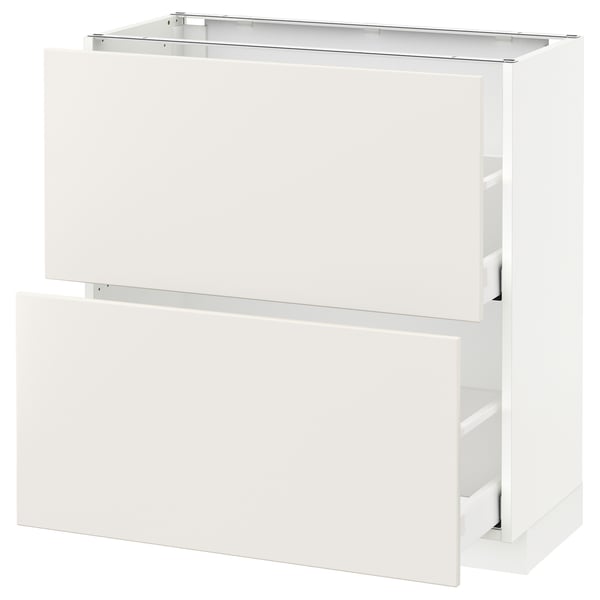 METOD / MAXIMERA Mobile base con 2 cassetti, bianco/Veddinge bianco, 80x37 cm