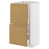 METOD / MAXIMERA Mobile base con 2 cassetti, bianco/Voxtorp effetto rovere, 40x37 cm