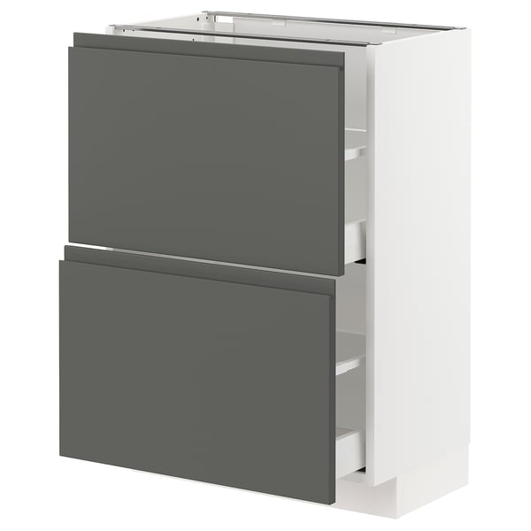 METOD / MAXIMERA Mobile base con 2 cassetti, bianco/Voxtorp grigio scuro, 60x37 cm