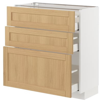 METOD / MAXIMERA Mobile base con 3 cassetti, bianco/Forsbacka rovere, 80x37 cm