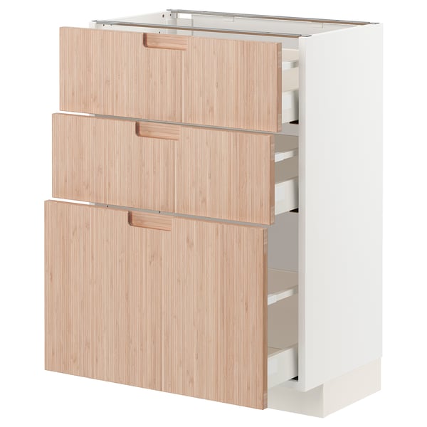 METOD / MAXIMERA Mobile base con 3 cassetti, bianco/Fröjered bambù chiaro, 60x37 cm