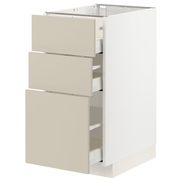 METOD / MAXIMERA Mobile base con 3 cassetti, bianco/Havstorp beige, 40x60 cm