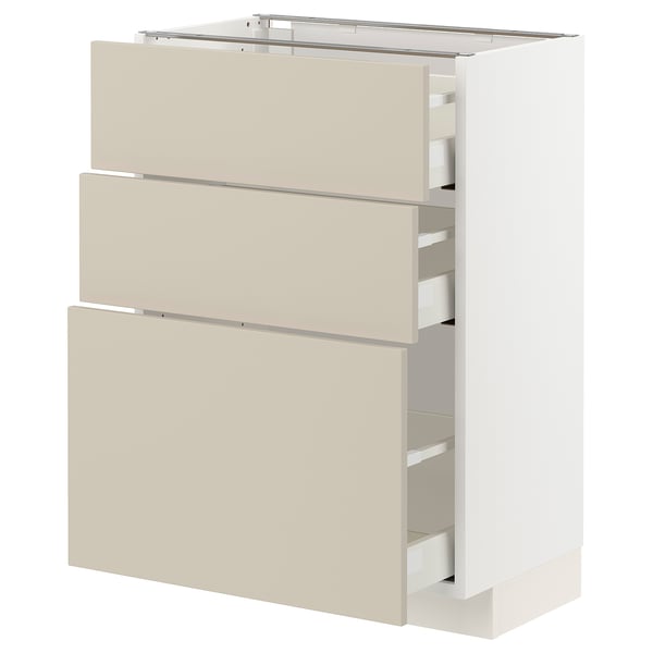 METOD / MAXIMERA Mobile base con 3 cassetti, bianco/Havstorp beige, 60x37 cm