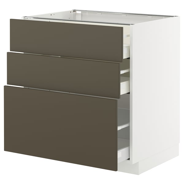 METOD / MAXIMERA Mobile base con 3 cassetti, bianco/Havstorp marrone-beige, 80x60 cm