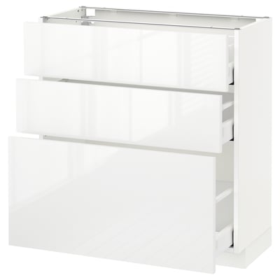 METOD / MAXIMERA Mobile base con 3 cassetti, bianco/Ringhult bianco, 80x37 cm