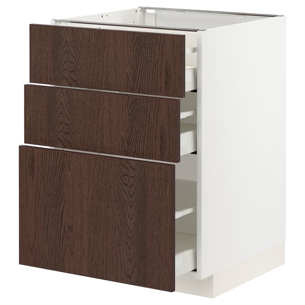 METOD / MAXIMERA Mobile base con 3 cassetti, bianco/Sinarp marrone, 60x60 cm