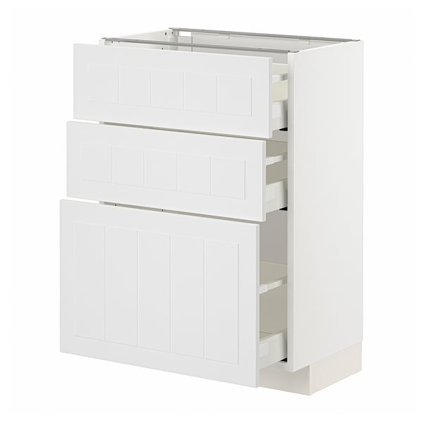 METOD / MAXIMERA Mobile base con 3 cassetti, bianco/Stensund bianco, 60x37 cm