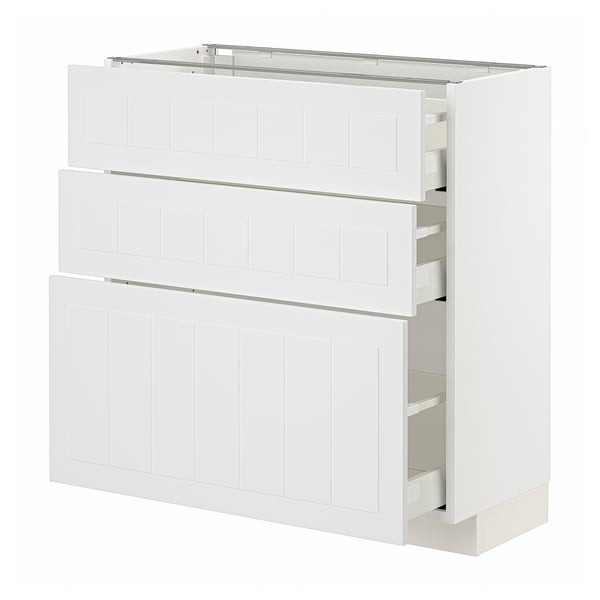 METOD / MAXIMERA Mobile base con 3 cassetti, bianco/Stensund bianco, 80x37 cm