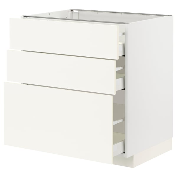 METOD / MAXIMERA Mobile base con 3 cassetti, bianco/Vallstena bianco, 80x60 cm