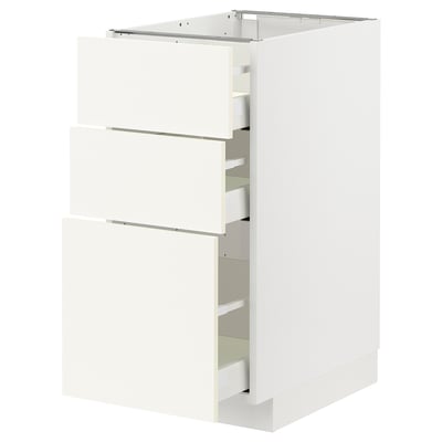 METOD / MAXIMERA Mobile base con 3 cassetti, bianco/Vallstena bianco, 40x60 cm