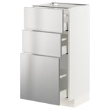 METOD / MAXIMERA Mobile base con 3 cassetti, bianco/Vårsta inox, 40x37 cm