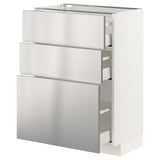 METOD / MAXIMERA Mobile base con 3 cassetti, bianco/Vårsta inox, 60x37 cm