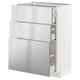 METOD / MAXIMERA Mobile base con 3 cassetti, bianco/Vårsta inox, 60x37 cm