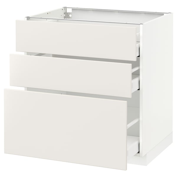 METOD / MAXIMERA Mobile base con 3 cassetti, bianco/Veddinge bianco, 80x60 cm