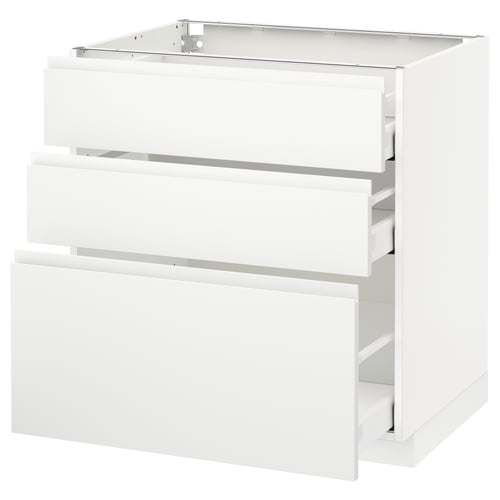 METOD / MAXIMERA Mobile base con 3 cassetti, bianco/Voxtorp bianco opaco, 80x60 cm