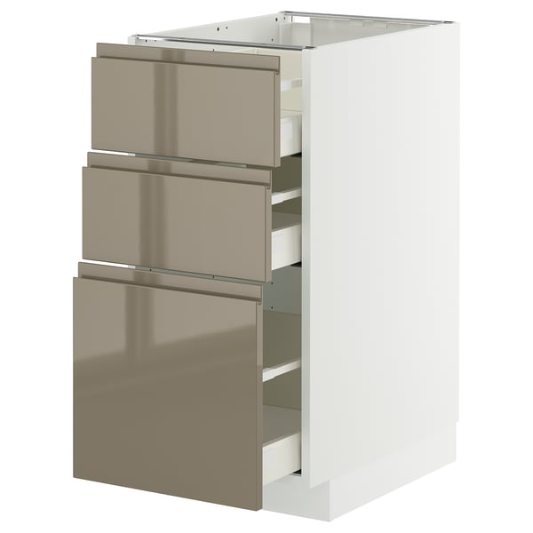 METOD / MAXIMERA Mobile base con 3 cassetti, bianco/Voxtorp grigio-marrone scuro lucido, 40x60 cm