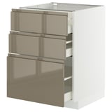 METOD / MAXIMERA Mobile base con 3 cassetti, bianco/Voxtorp grigio-marrone scuro lucido, 60x60 cm