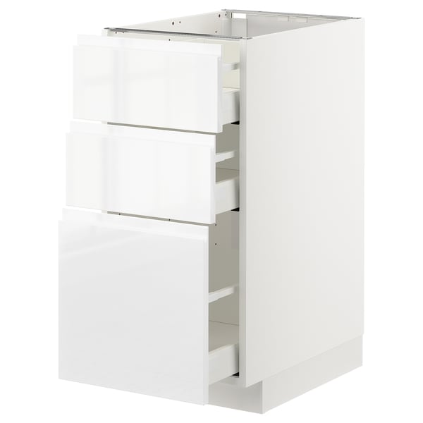 METOD / MAXIMERA Mobile base con 3 cassetti, bianco/Voxtorp lucido/bianco, 40x60 cm