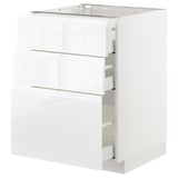 METOD / MAXIMERA Mobile base con 3 cassetti, bianco/Voxtorp lucido/bianco, 60x60 cm