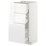 METOD / MAXIMERA Mobile base con 3 cassetti, bianco/Voxtorp lucido/bianco, 40x37 cm