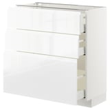 METOD / MAXIMERA Mobile base con 3 cassetti, bianco/Voxtorp lucido/bianco, 80x37 cm