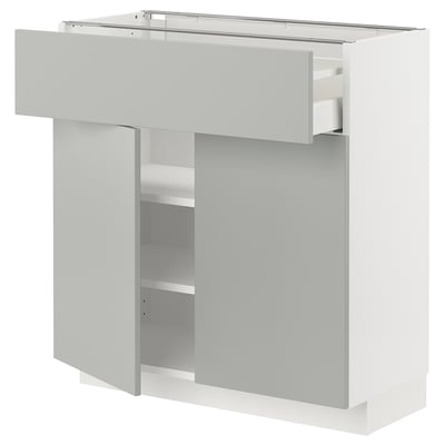 METOD / MAXIMERA Mobile con cassetto/2 ante, bianco/Havstorp grigio chiaro, 80x37 cm