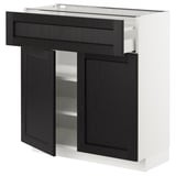 METOD / MAXIMERA Mobile con cassetto/2 ante, bianco/Lerhyttan mordente nero, 80x37 cm