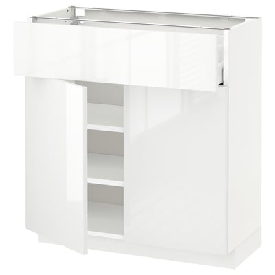 METOD / MAXIMERA Mobile con cassetto/2 ante, bianco/Ringhult bianco, 80x37 cm