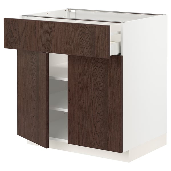 METOD / MAXIMERA Mobile con cassetto/2 ante, bianco/Sinarp marrone, 80x60 cm