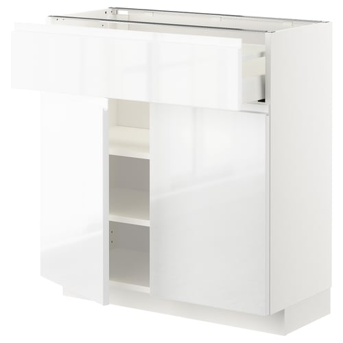 METOD / MAXIMERA Mobile con cassetto/2 ante, bianco/Voxtorp lucido/bianco, 80x37 cm