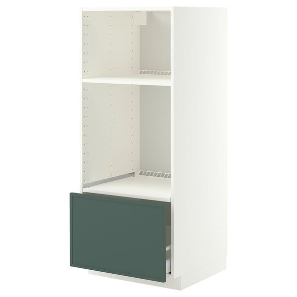 METOD / MAXIMERA Mobile forno/micro con cassetto, bianco/Aspudden grigio scuro-verde, 60x60x140 cm