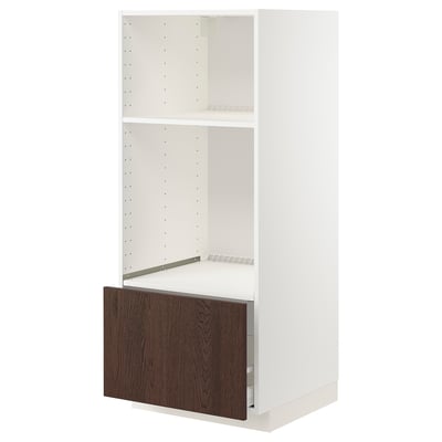METOD / MAXIMERA Mobile forno/micro con cassetto, bianco/Sinarp marrone, 60x60x140 cm