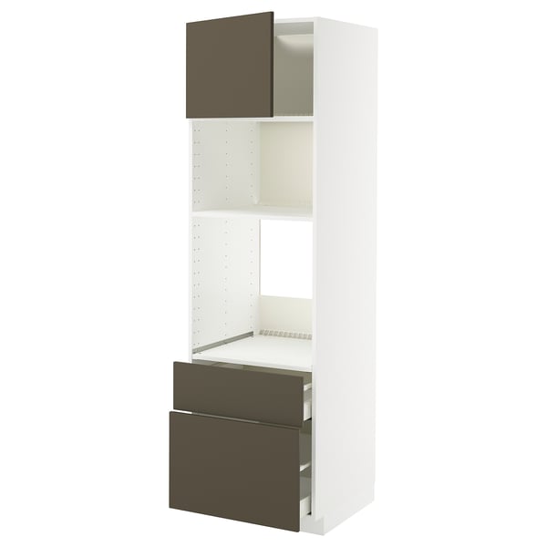 METOD / MAXIMERA Mobile forno/microond/anta/2cassett, bianco/Havstorp marrone-beige, 60x60x200 cm