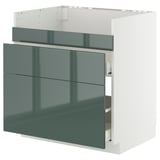 METOD / MAXIMERA Mobile lavello HAVSEN/3front/2cass, bianco/Kallarp grigio-verde scuro lucido, 80x60 cm