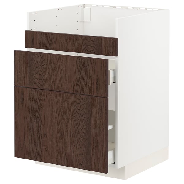 METOD / MAXIMERA Mobile lavello HAVSEN/3front/2cass, bianco/Sinarp marrone, 60x60 cm
