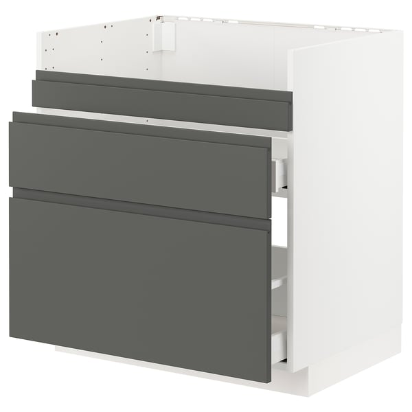 METOD / MAXIMERA Mobile lavello HAVSEN/3front/2cass, bianco/Voxtorp grigio scuro, 80x60 cm