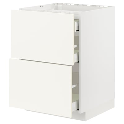 METOD / MAXIMERA Mobile p cottura/2frontali/3casset, bianco/Vallstena bianco, 60x60 cm