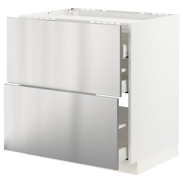 METOD / MAXIMERA Mobile p cottura/2frontali/3casset, bianco/Vårsta inox, 80x60 cm