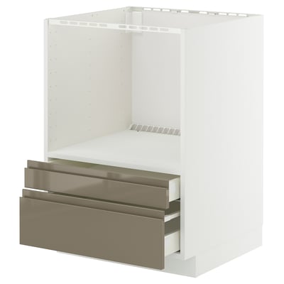 METOD / MAXIMERA Mobile per microonde combi/cassetti, bianco/Voxtorp grigio-marrone scuro lucido, 60x60 cm